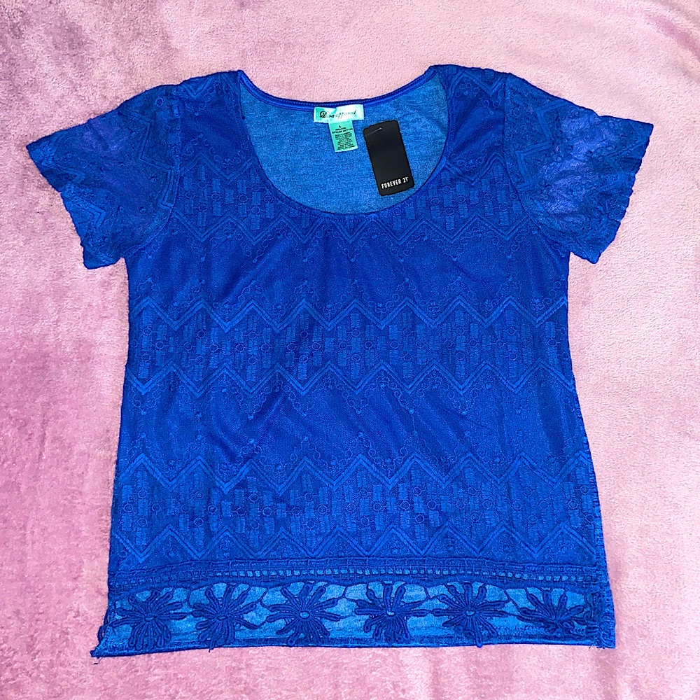 Brand New Blue Forever 21 Lace Top